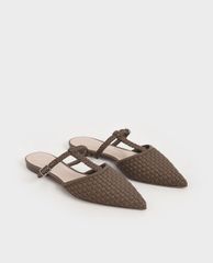 CHARLES & KEITH - Giày đế bệt nữ mũi nhọn Woven T Bar