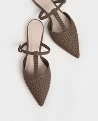 CHARLES & KEITH - Giày đế bệt nữ mũi nhọn Woven T Bar