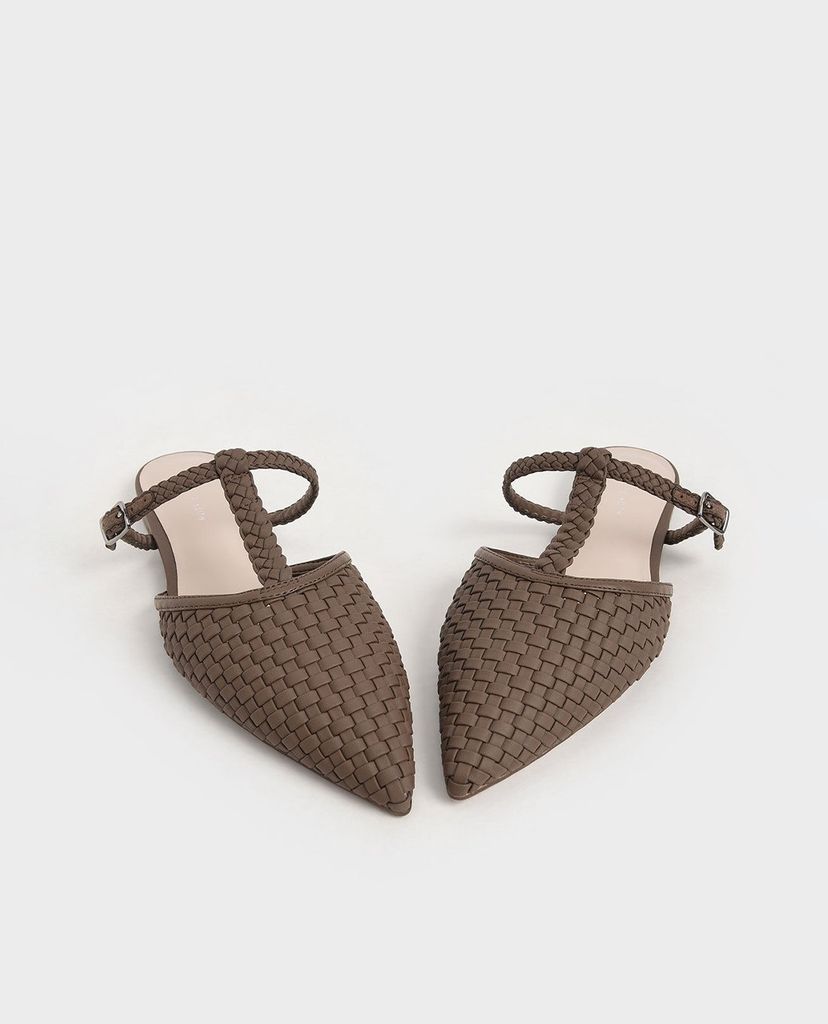 CHARLES & KEITH - Giày đế bệt nữ mũi nhọn Woven T Bar