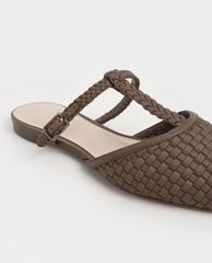 CHARLES & KEITH - Giày đế bệt nữ mũi nhọn Woven T Bar