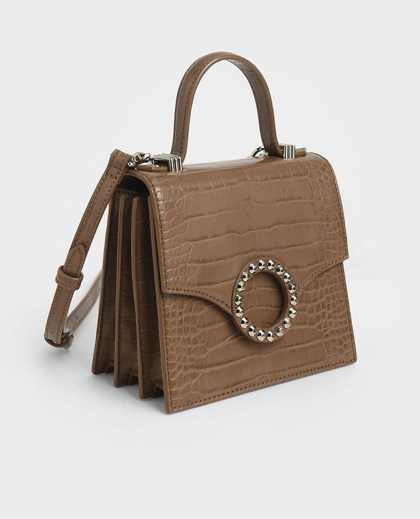 CHARLES & KEITH - Túi xách tay nữ Croc Effect Embellished Buckle