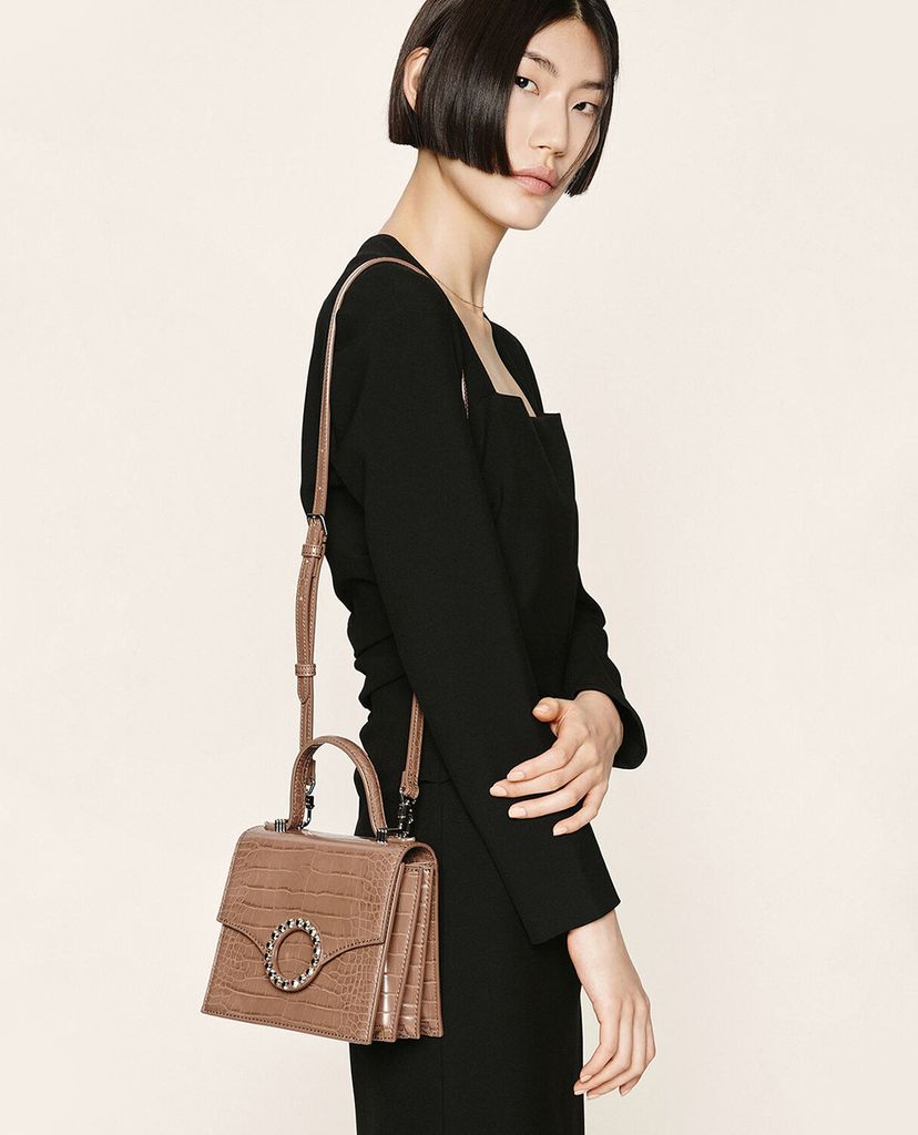 CHARLES & KEITH - Túi xách tay nữ Croc Effect Embellished Buckle