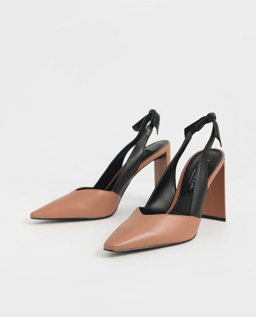 CHARLES & KEITH - Giày cao gót mũi nhọn Croc Effect Bow Slingback