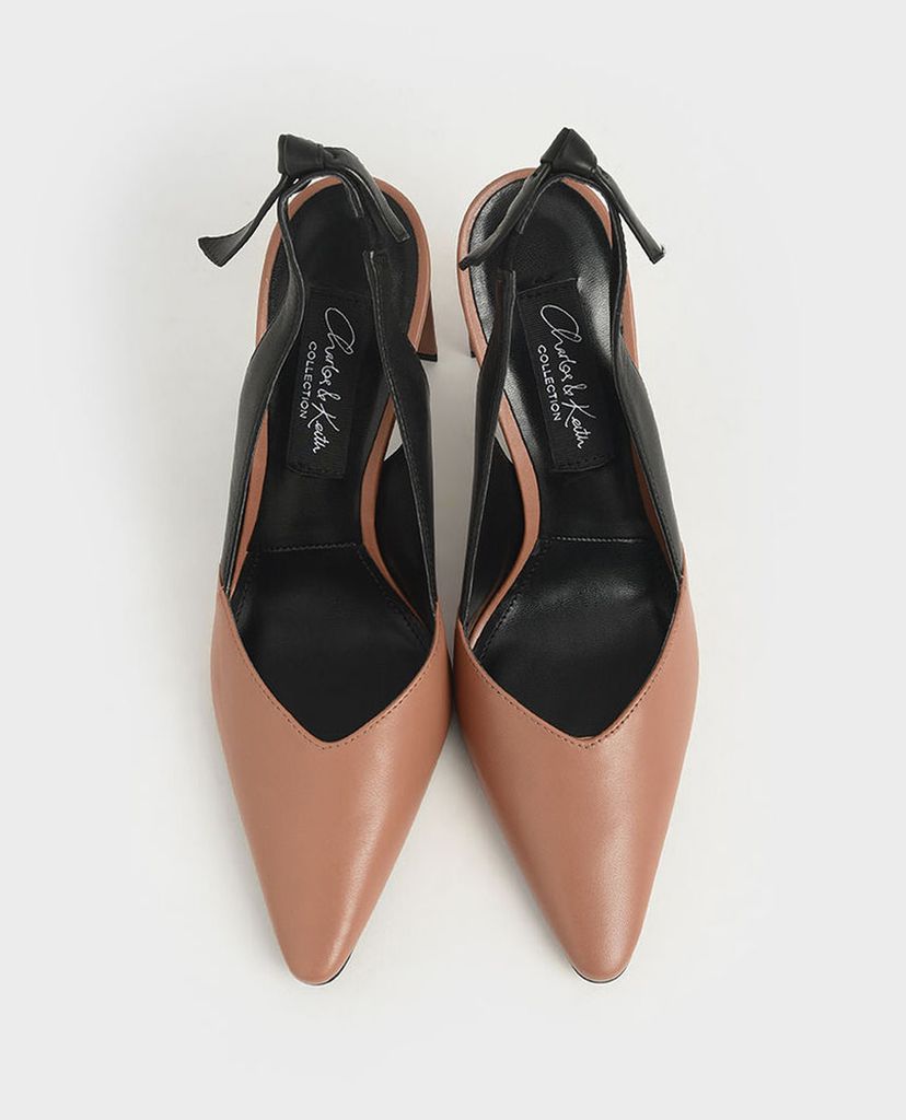 CHARLES & KEITH - Giày cao gót mũi nhọn Croc Effect Bow Slingback