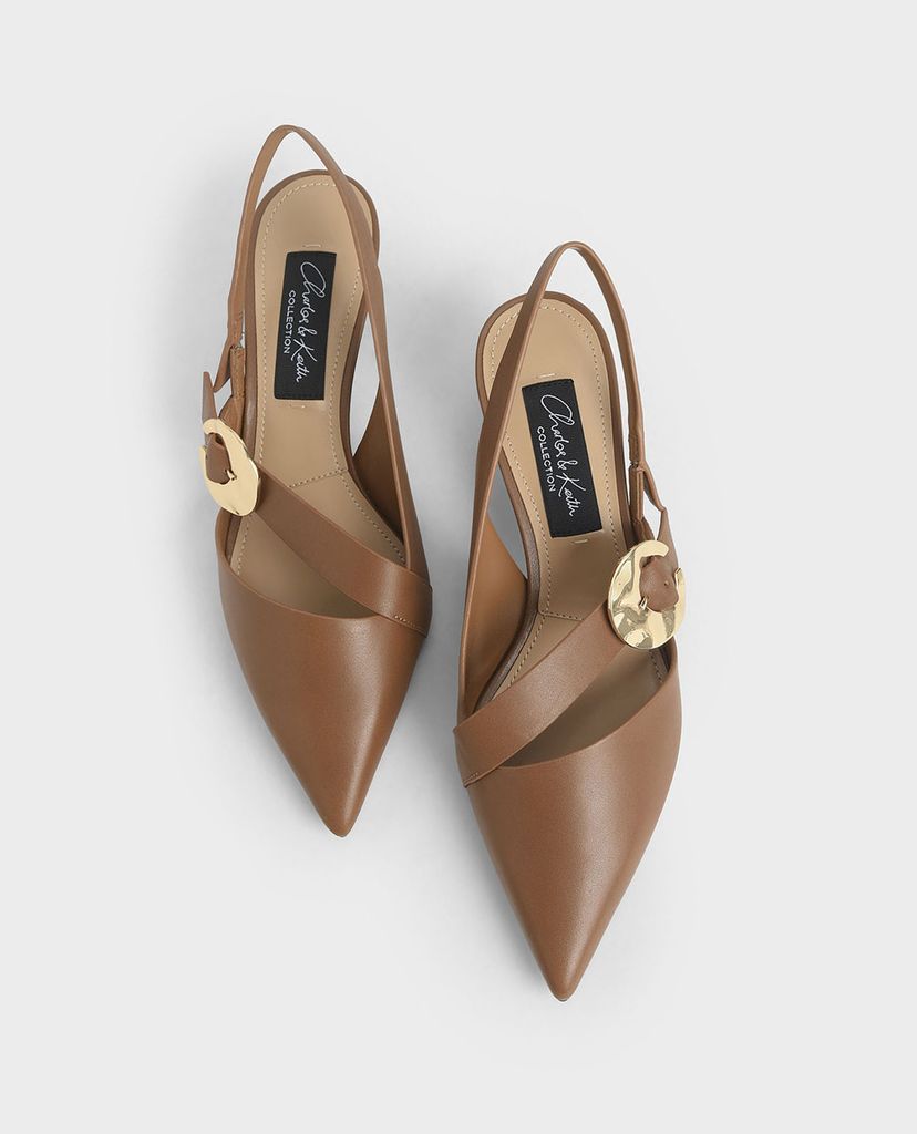 CHARLES & KEITH - Giày cao gót mũi nhọn Leather Hammered