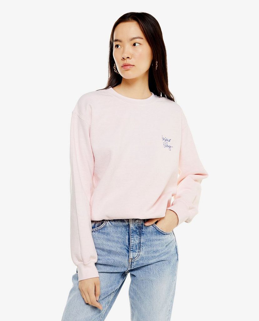 TOPSHOP - Áo sweatshirt nữ cổ tròn tay dài Bonjour Baby