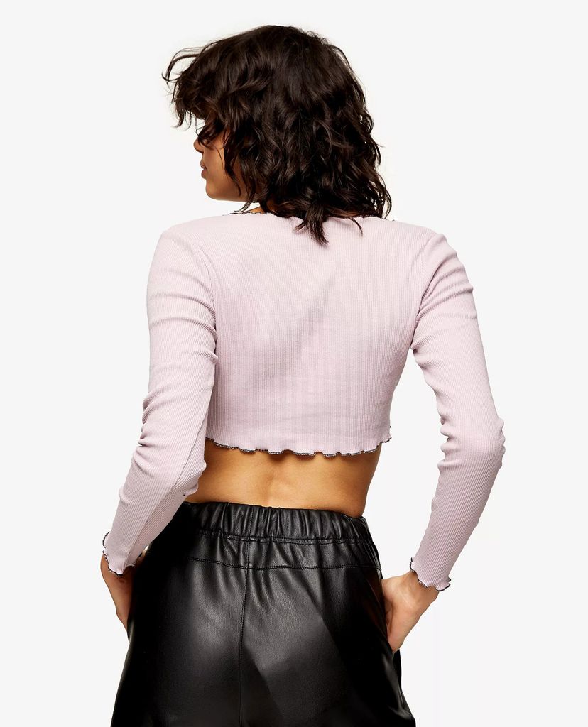TOPSHOP - Áo cardigan nữ tay dài phom croptop Pink Contrast