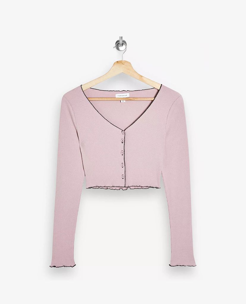 TOPSHOP - Áo cardigan nữ tay dài phom croptop Pink Contrast