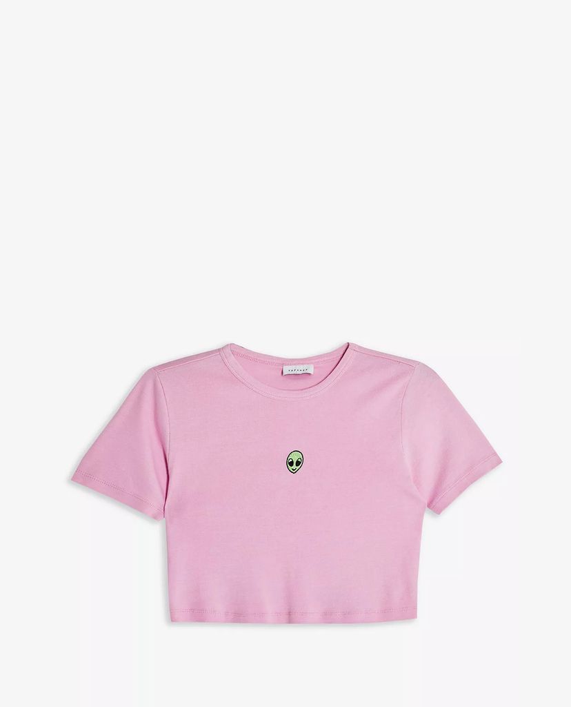 TOPSHOP - Áo thun nữ croptop cổ tròn tay ngắn Alien Print