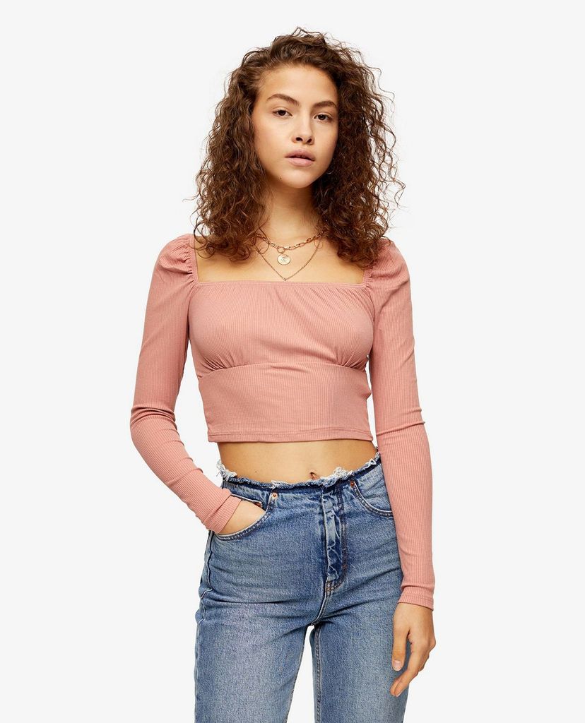TOPSHOP - Áo kiểu nữ tay dài Pink Gathered Neck