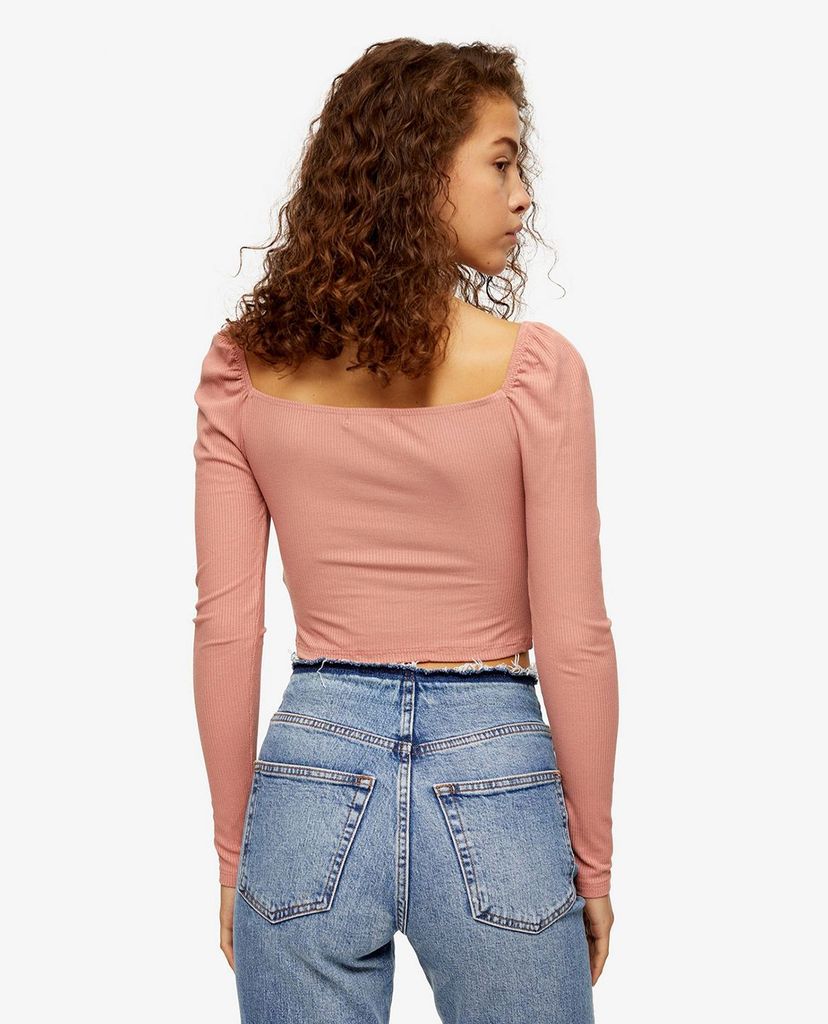 TOPSHOP - Áo kiểu nữ tay dài Pink Gathered Neck