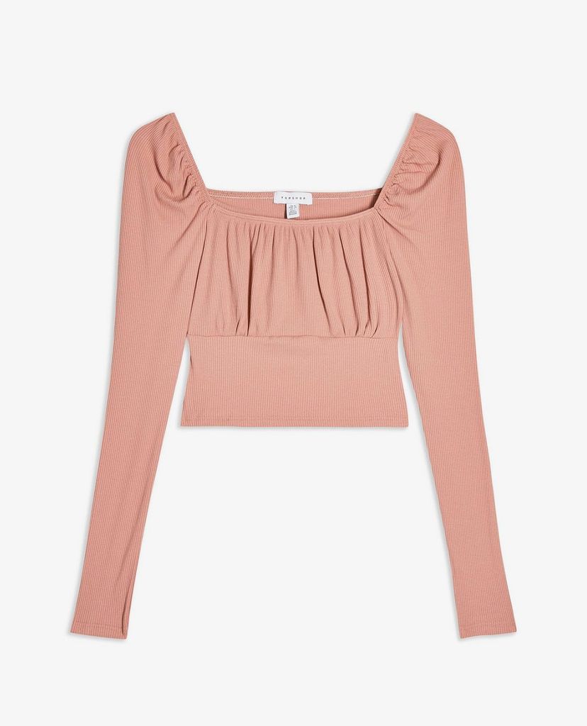 TOPSHOP - Áo kiểu nữ tay dài Pink Gathered Neck