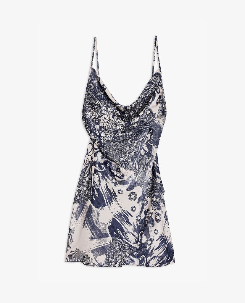 TOPSHOP - Đầm mini hai dây cổ đổ IDOL Pink And Blue Tattoo Print