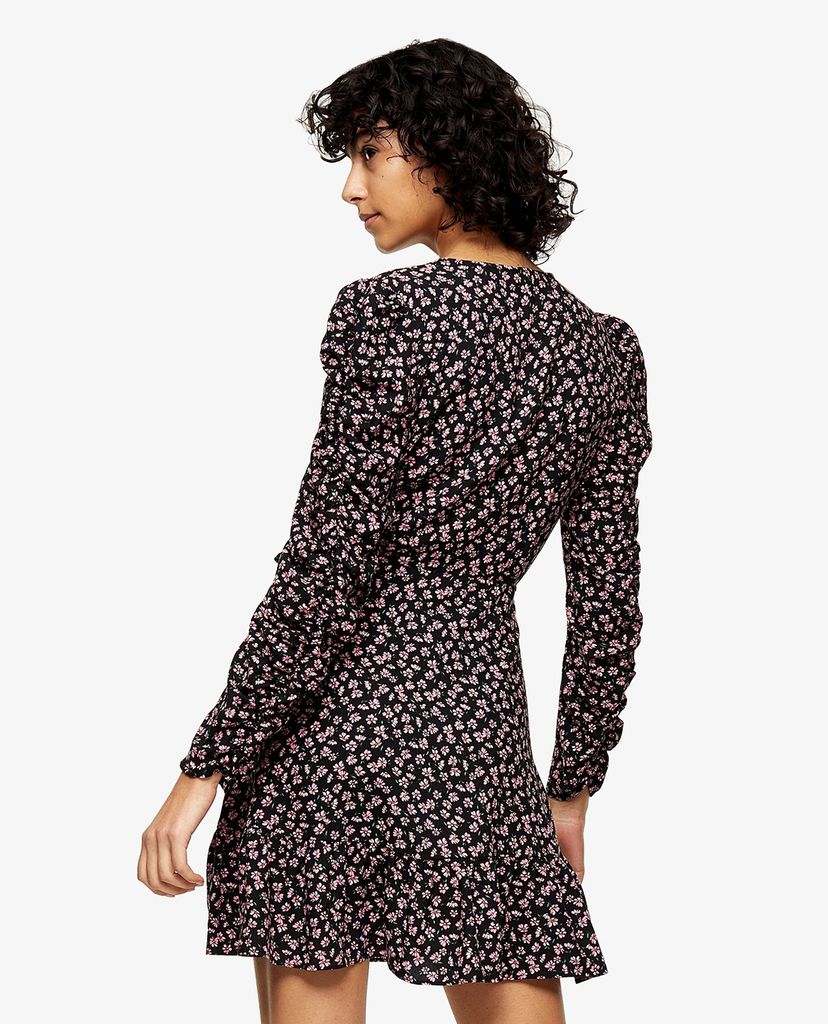 TOPSHOP - Đầm mini cổ V tay dài Floral Print Wrap