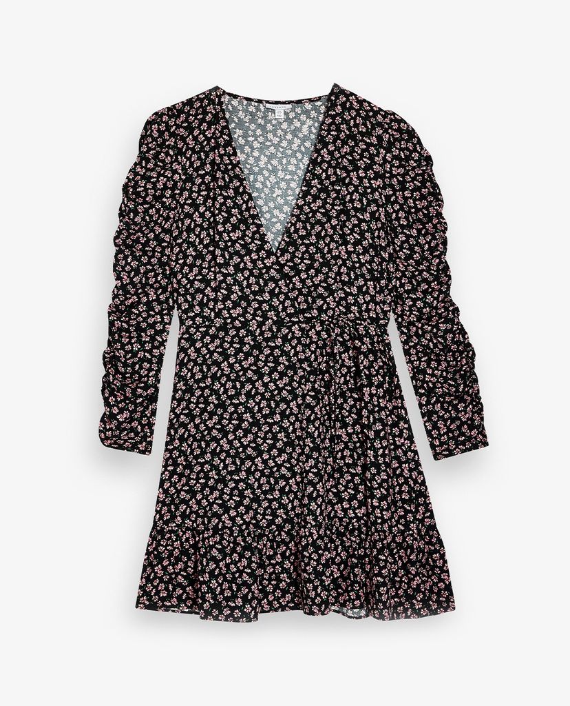 TOPSHOP - Đầm mini cổ V tay dài Floral Print Wrap