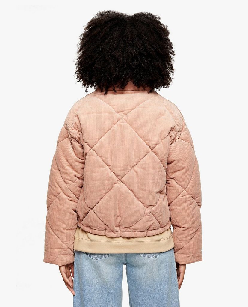 TOPSHOP - Áo khoác phao nữ cổ bẻ Pink Corduroy Padded Puffer