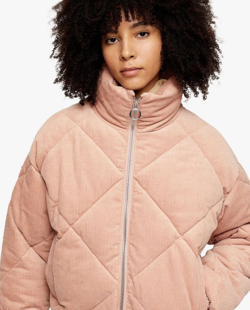 TOPSHOP - Áo khoác phao nữ cổ bẻ Pink Corduroy Padded Puffer