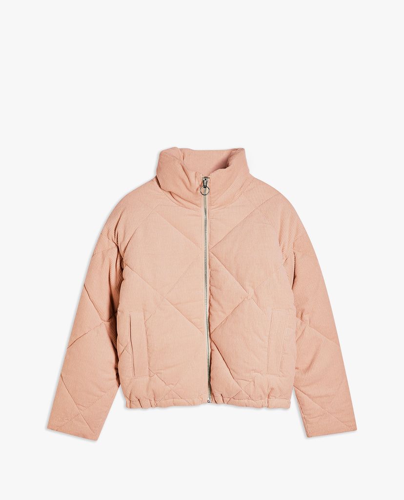 TOPSHOP - Áo khoác phao nữ cổ bẻ Pink Corduroy Padded Puffer