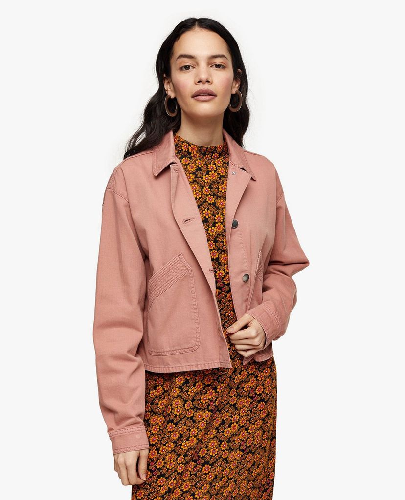 TOPSHOP - Áo khoác nữ cổ bẻ CONSIDERED Pink Boxy Crop Shacket