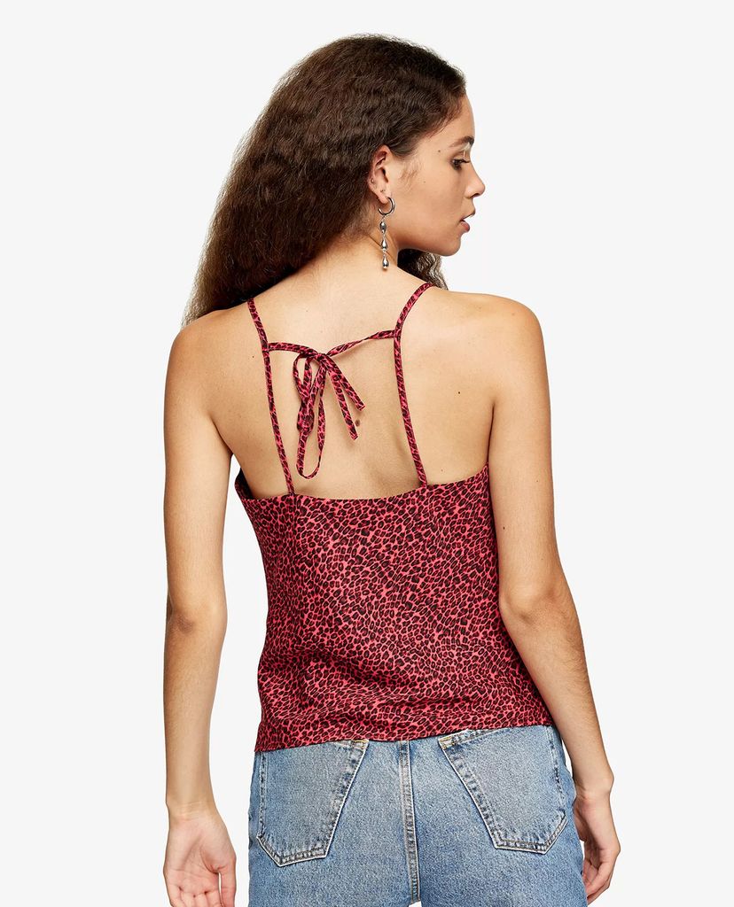 TOPSHOP - Áo hai dây nữ cổ đổ Pink Leopard Print Cowl