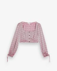 TOPSHOP - Áo kiểu nữ cổ vuông tay dài phom croptop Pink Heart Print Satin