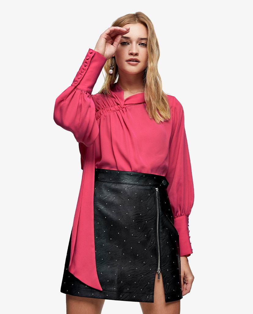 TOPSHOP - Áo kiểu nữ tay dài xếp li Pink Shoulder Ruched