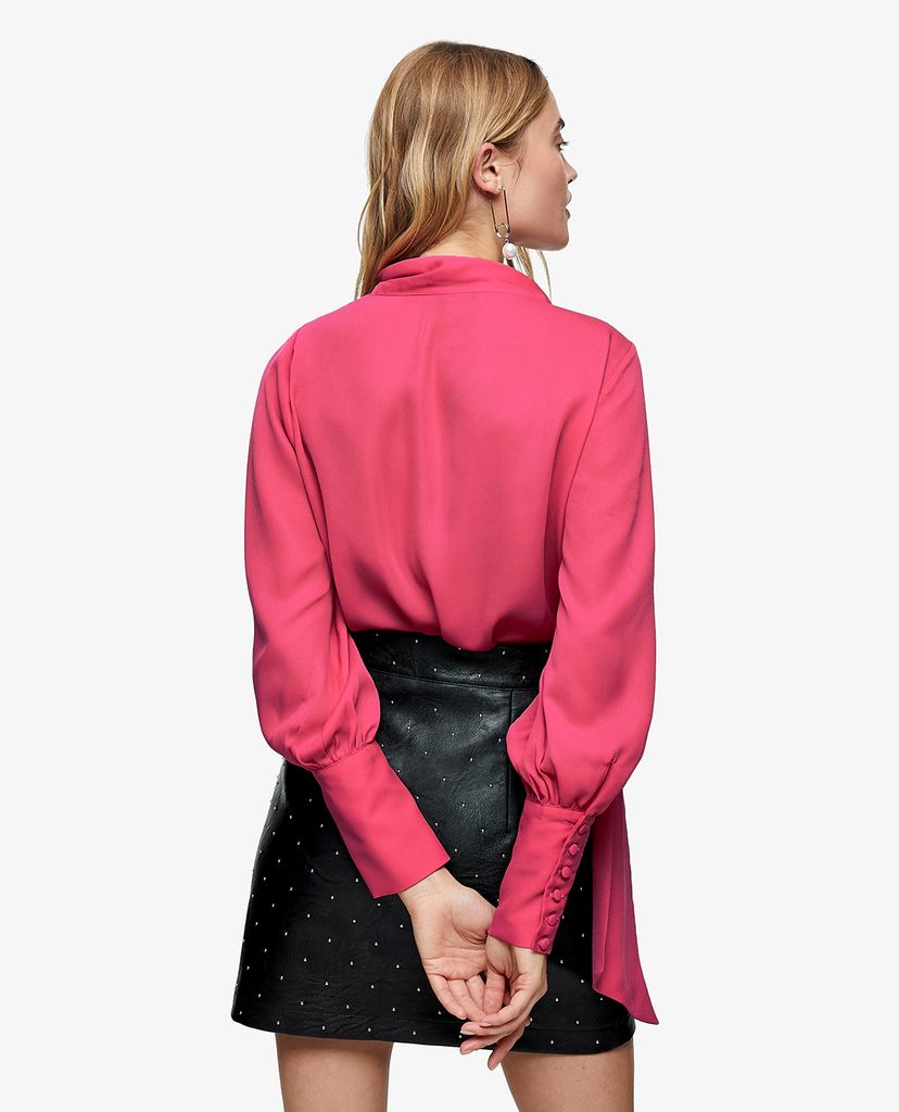 TOPSHOP - Áo kiểu nữ tay dài xếp li Pink Shoulder Ruched