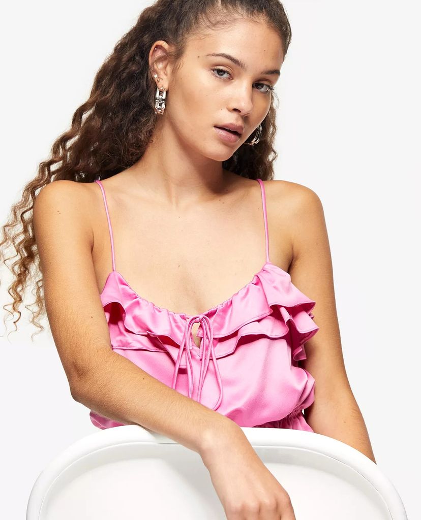 TOPSHOP - Áo kiểu nữ hai dây phối bèo Pink Ruffle Camisole