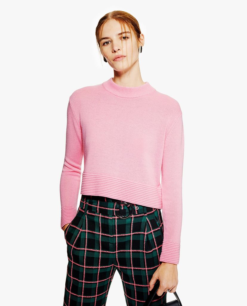 TOPSHOP - Áo len nữ cổ tròn tay dài Ottoman Cropped Cashmere