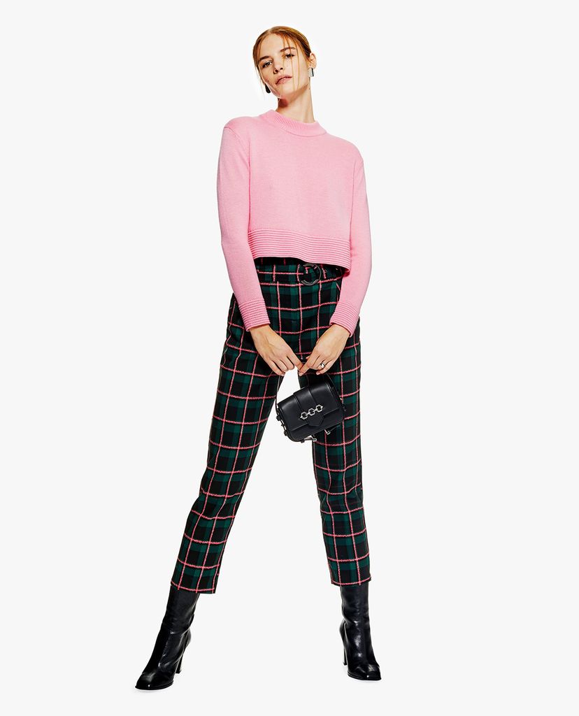TOPSHOP - Áo len nữ cổ tròn tay dài Ottoman Cropped Cashmere