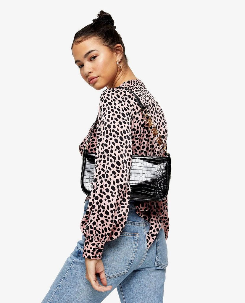 TOPSHOP - Áo kiểu nữ cổ V tay dài PETITE Pink Animal