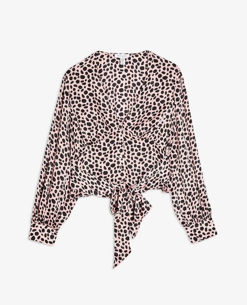 TOPSHOP - Áo kiểu nữ cổ V tay dài PETITE Pink Animal