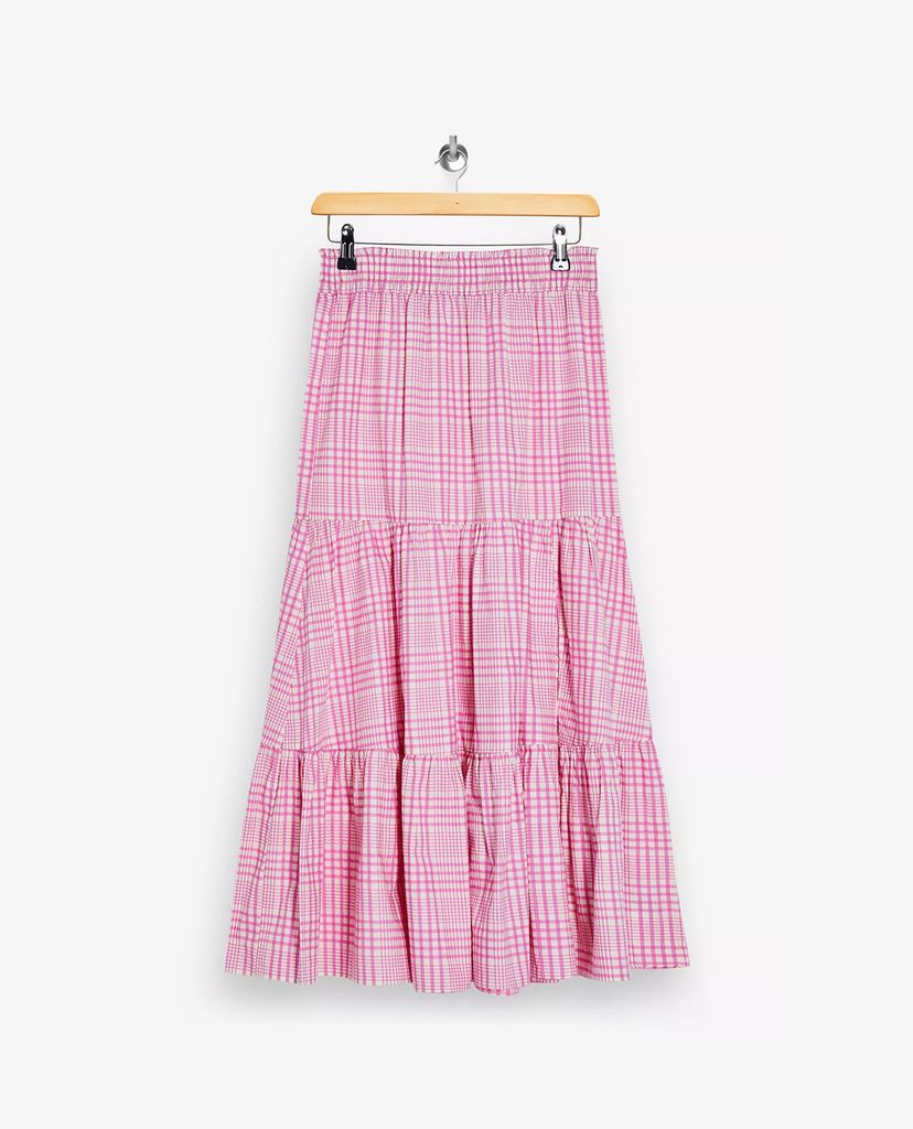 TOPSHOP - Chân váy midi xẻ tà Pink Check Tiered