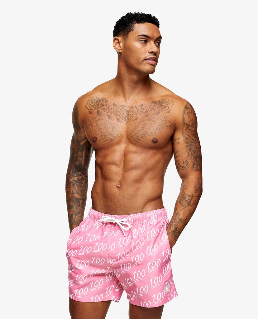 TOPMAN - Quần shorts bơi nam CONSIDERED 100 Motif Print