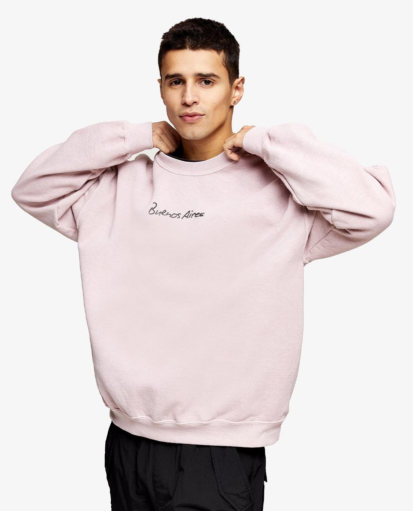 TOPMAN - Áo sweatshirt nam cổ tròn tay dài Pink Buenos Aires