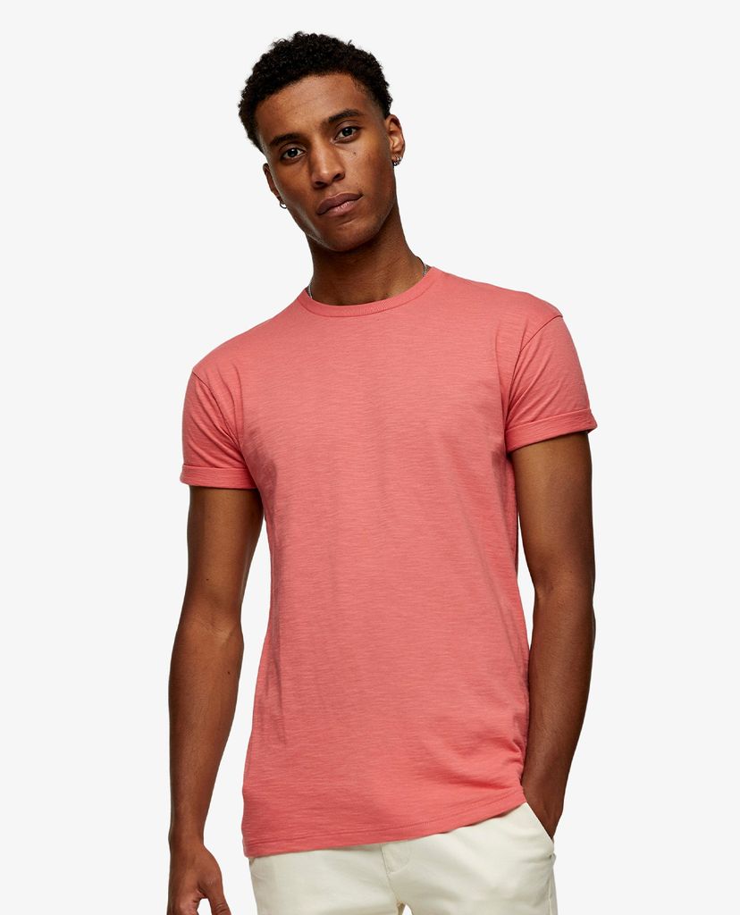 TOPMAN - Áo thun nam ngắn tay Pink Slub Roller
