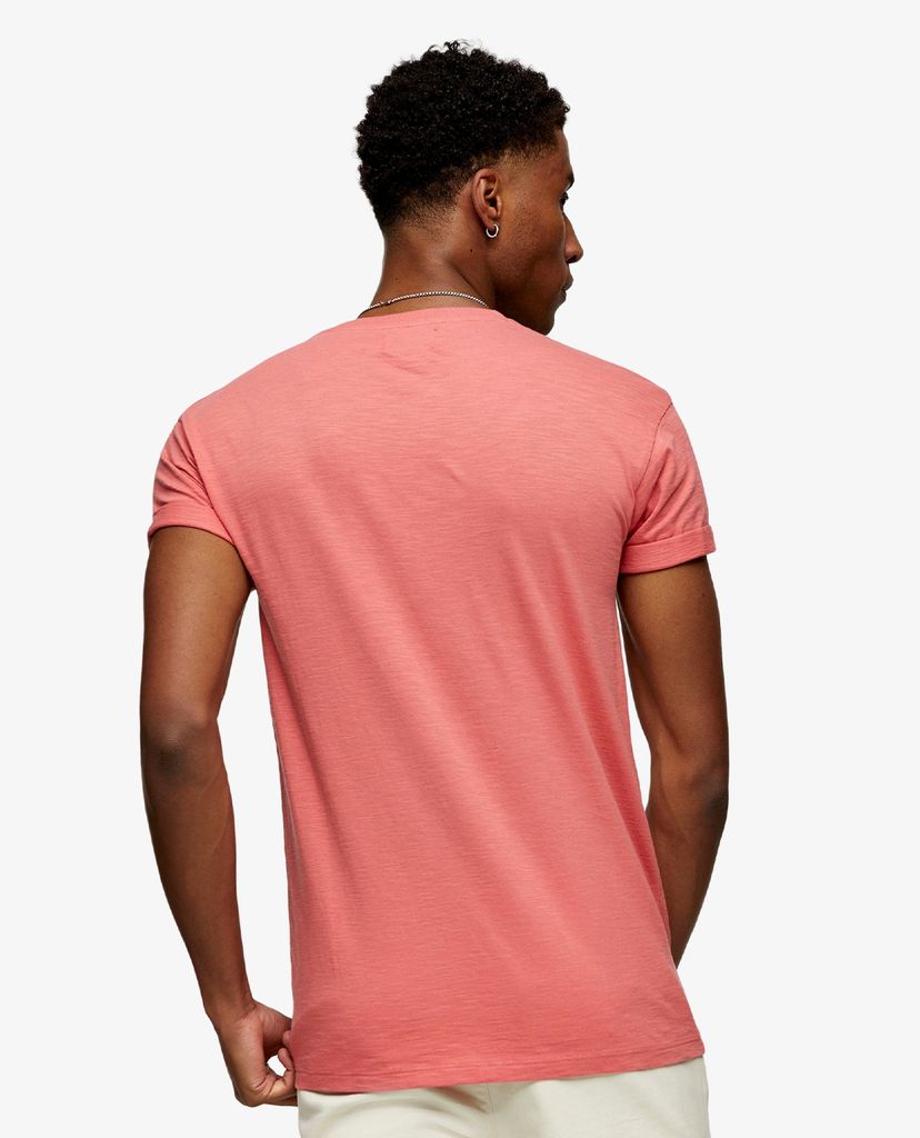 TOPMAN - Áo thun nam ngắn tay Pink Slub Roller