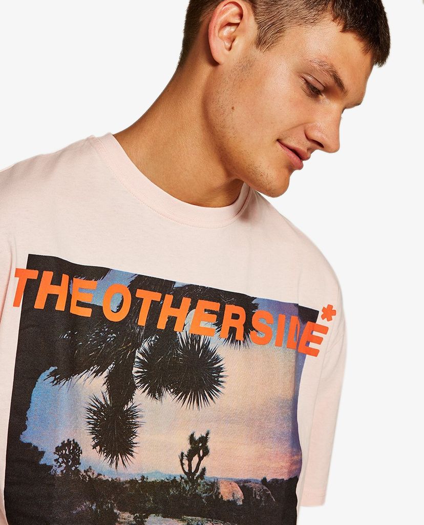 TOPMAN - Áo thun nam cổ tròn tay ngắn Pink Other Side Oversized