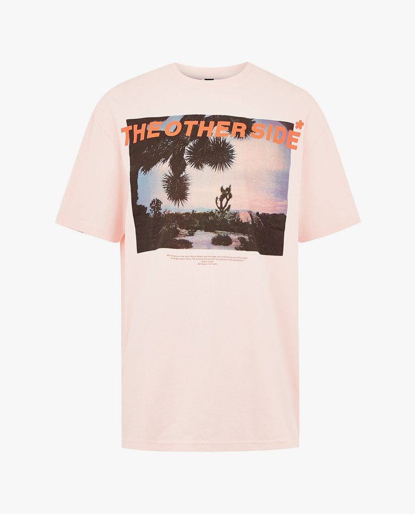 TOPMAN - Áo thun nam cổ tròn tay ngắn Pink Other Side Oversized