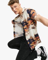 TOPMAN - Áo sơ mi nam tay ngắn cổ bẻ Abstract