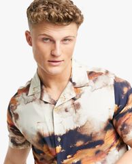 TOPMAN - Áo sơ mi nam tay ngắn cổ bẻ Abstract