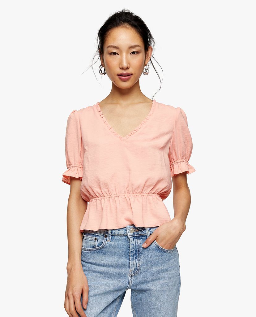 TOPSHOP - Áo kiểu nữ cổ V tay ngắn Coral Tea