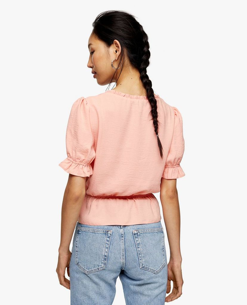 TOPSHOP - Áo kiểu nữ cổ V tay ngắn Coral Tea