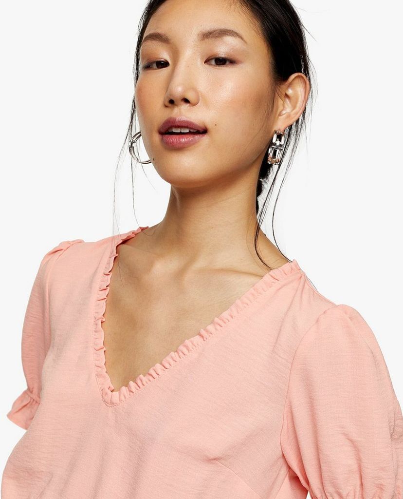 TOPSHOP - Áo kiểu nữ cổ V tay ngắn Coral Tea