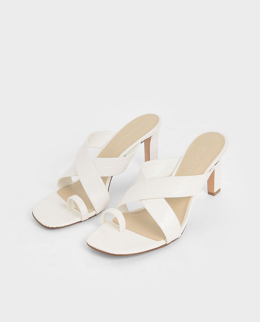 CHARLES & KEITH - Giày cao gót đế vuông Croc Effect Heeled Mules