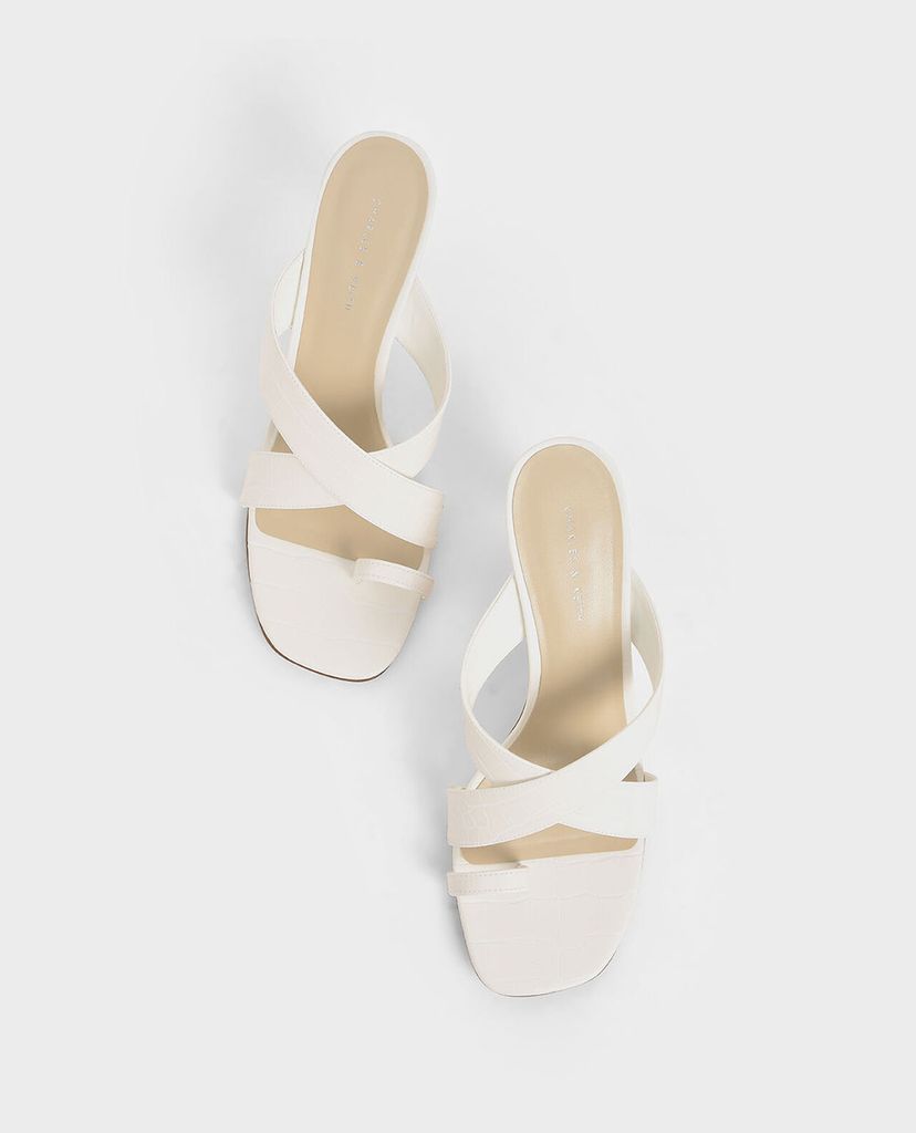 CHARLES & KEITH - Giày cao gót đế vuông Croc Effect Heeled Mules