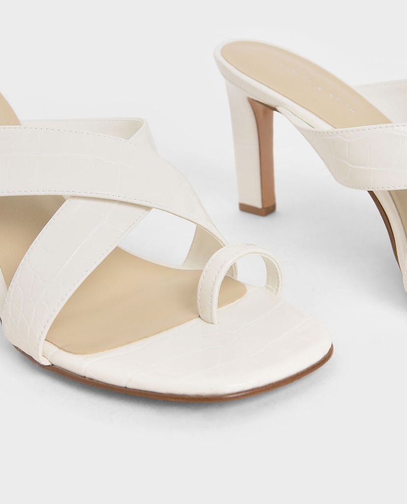 CHARLES & KEITH - Giày cao gót đế vuông Croc Effect Heeled Mules
