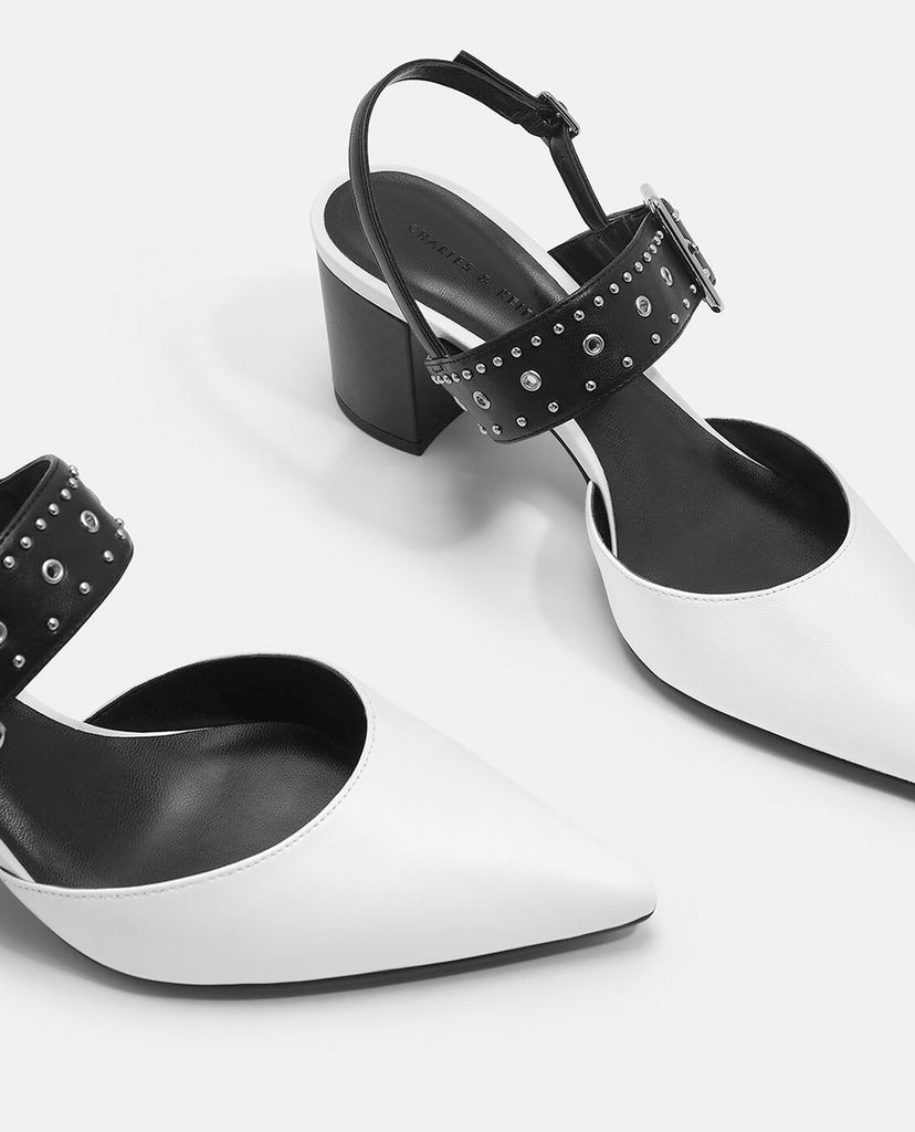 CHARLES & KEITH - Giày cao gót mũi nhọn Studded Pointed Slingbacks