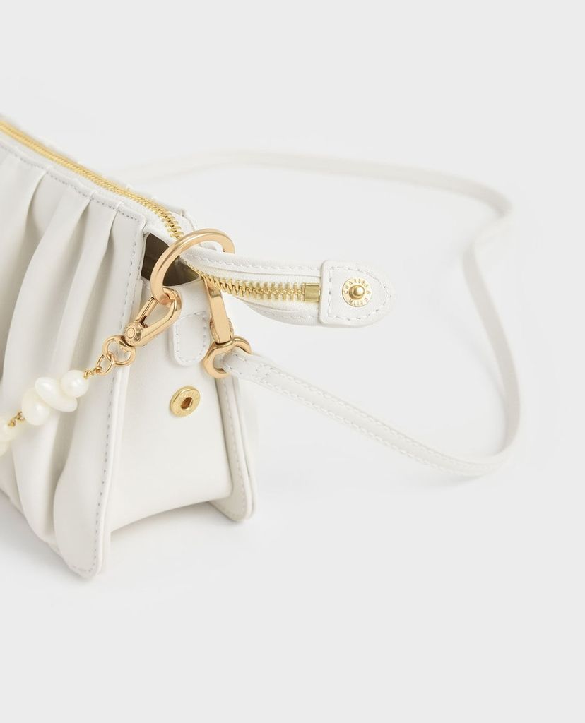 CHARLES & KEITH - Túi đeo vai nữ chữ nhật Beaded Strap Ruched