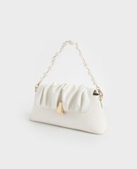CHARLES & KEITH - Túi đeo vai nữ chữ nhật Beaded Strap Ruched Trapeze